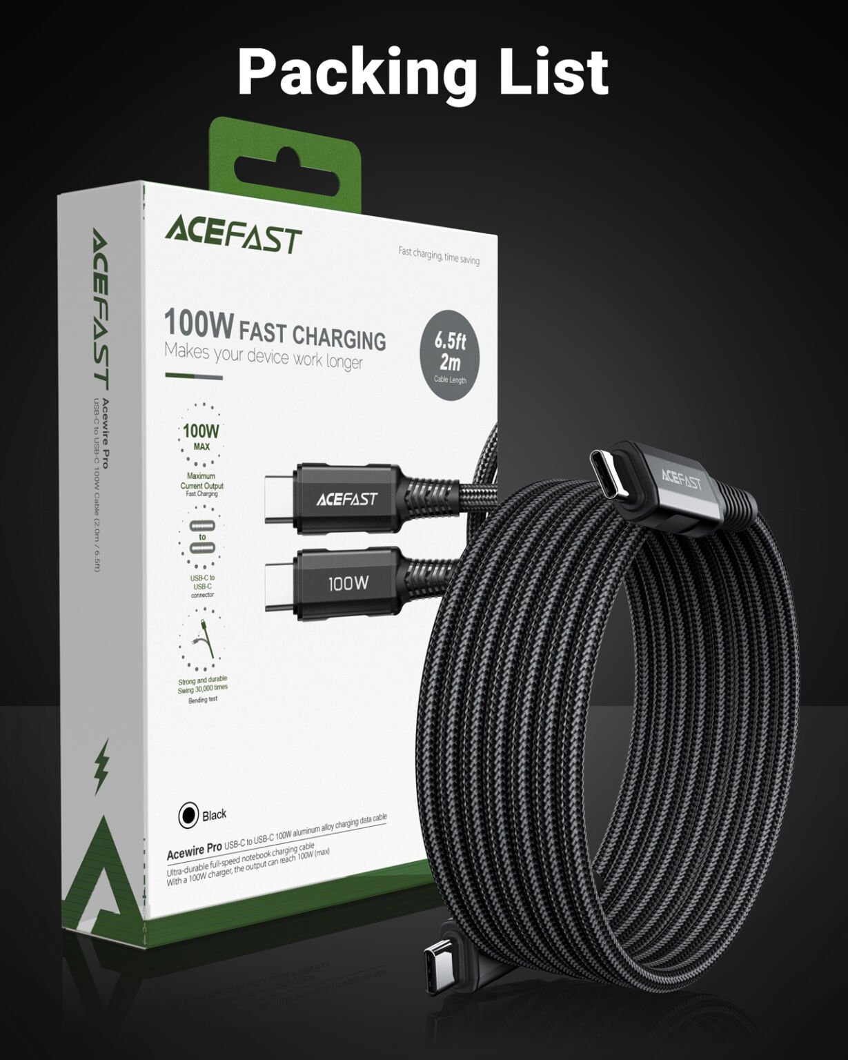 Acefast Cable De Cargador Negro Para Android Tipo C W Cellairis