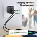 ACEFAST CARGADOR NEGRO ENTRADA USB C + USB A DOBLE PUERTO 32W - Imagen 6