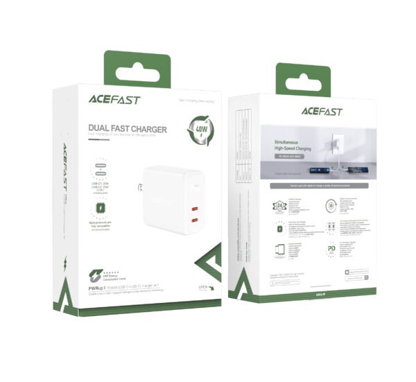 ACEFAST CARGADOR BLANCO ENTRADA USB C DOBLE PUERTO 40W - Imagen 3