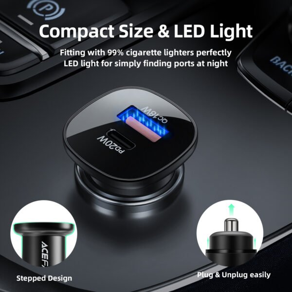 6974316280330_4 ACEFAST CARGADOR MINI PARA CARRO USB C + USB A DOBLE PUERTO 38W - Imagen 4