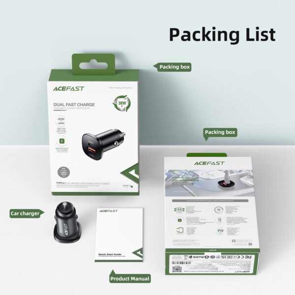 6974316280330_6 ACEFAST CARGADOR MINI PARA CARRO USB C + USB A DOBLE PUERTO 38W - Imagen 6