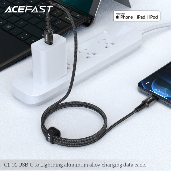 ACEFAST CABLE DE CARGADOR NEGRO PARA IPHONE 30W LIGHTNING - Imagen 4