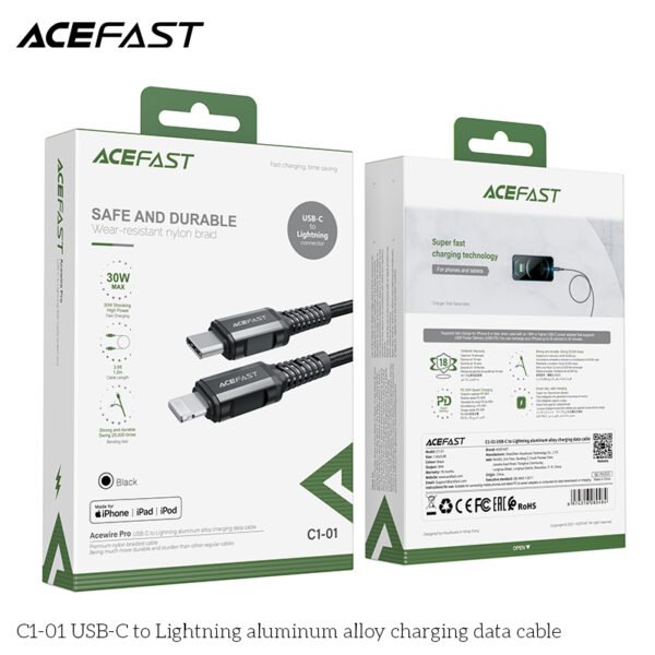 ACEFAST CABLE DE CARGADOR NEGRO PARA IPHONE 30W LIGHTNING - Imagen 5