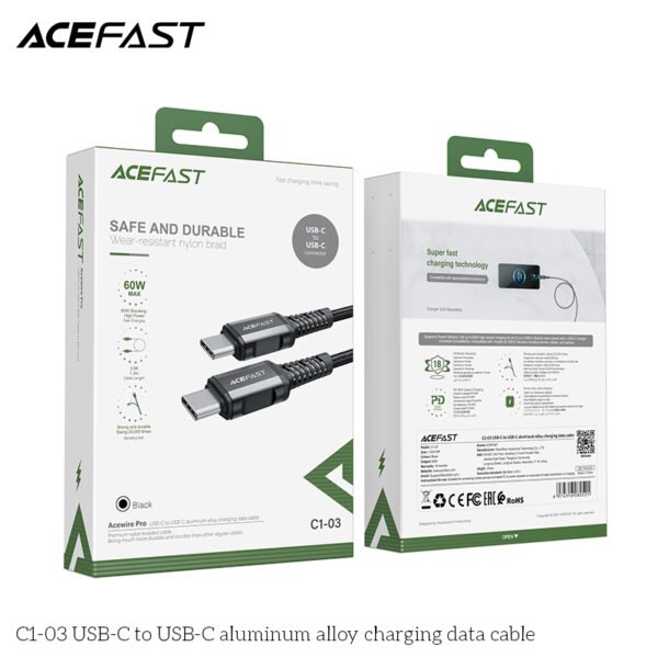 6974316280521_3 ACEFAST CABLE DE CARGADOR NEGRO PARA ANDROID 60W - Imagen 3