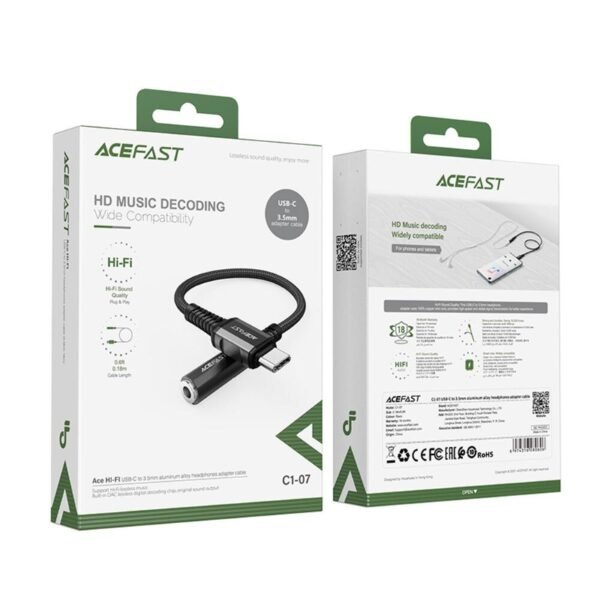 ACEFAST ADAPTADOR DE CABLE NEGRO PARA AUDÍFONOS - Imagen 4