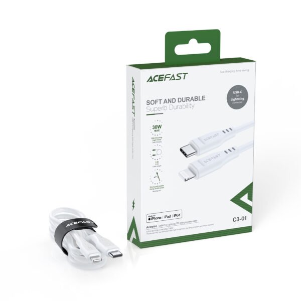 ACEFAST CABLE DE CARGADOR BLANCO PARA IPHONE 30W - Imagen 7