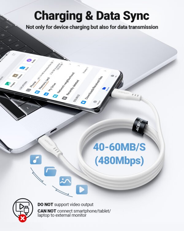 ACEFAST CABLE DE CARGADOR BLANCO PARA ANDROID 60W - Imagen 4