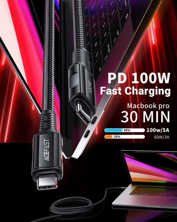 ACEFAST CABLE DE CARGADOR NEGRO PARA ANDROID TIPO C 100W - Imagen 2