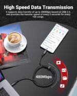 ACEFAST CABLE DE CARGADOR NEGRO PARA ANDROID TIPO C 100W - Imagen 3