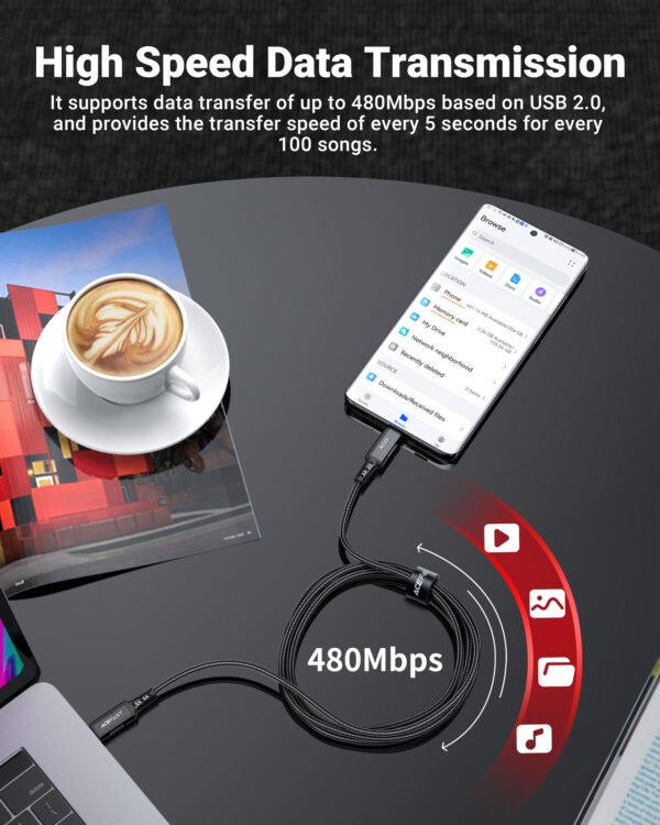 ACEFAST CABLE DE CARGADOR NEGRO PARA ANDROID TIPO C 100W - Imagen 3