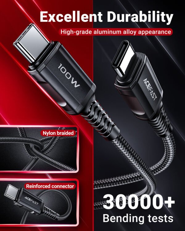 ACEFAST CABLE DE CARGADOR NEGRO PARA ANDROID TIPO C 100W - Imagen 4