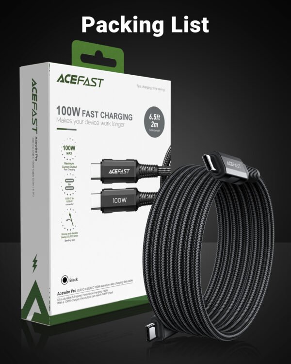 ACEFAST CABLE DE CARGADOR NEGRO PARA ANDROID TIPO C 100W - Imagen 6