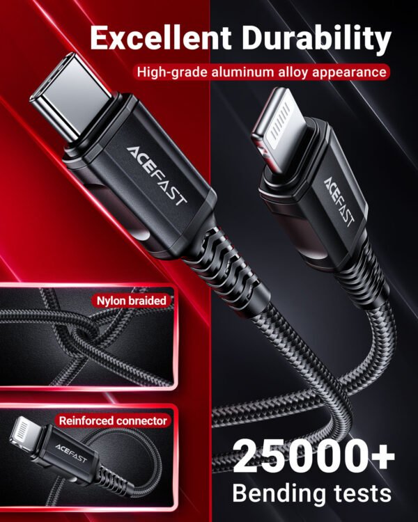 ACEFAST CABLE DE CARGADOR NEGRO PARA ANDROID TIPO C 30W - Imagen 4