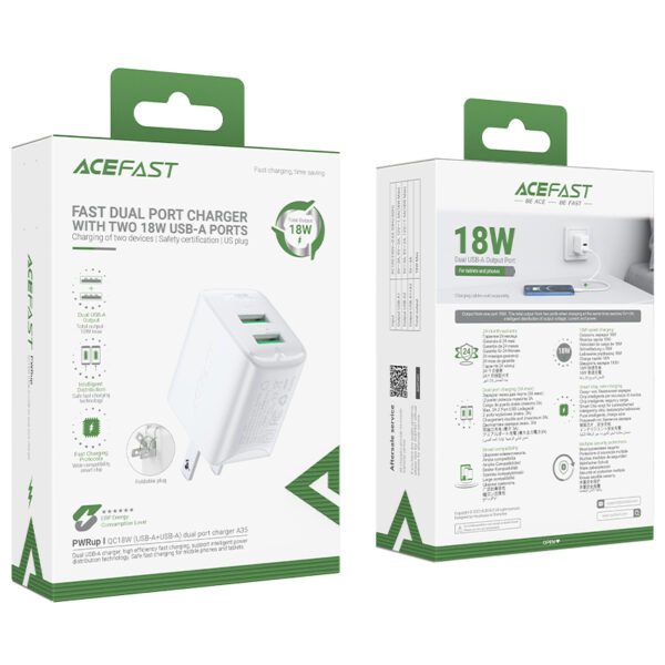 ACEFAST CARGADOR BLANCO ENTRADA USB A DOBLE PUERTO 36W - Imagen 3