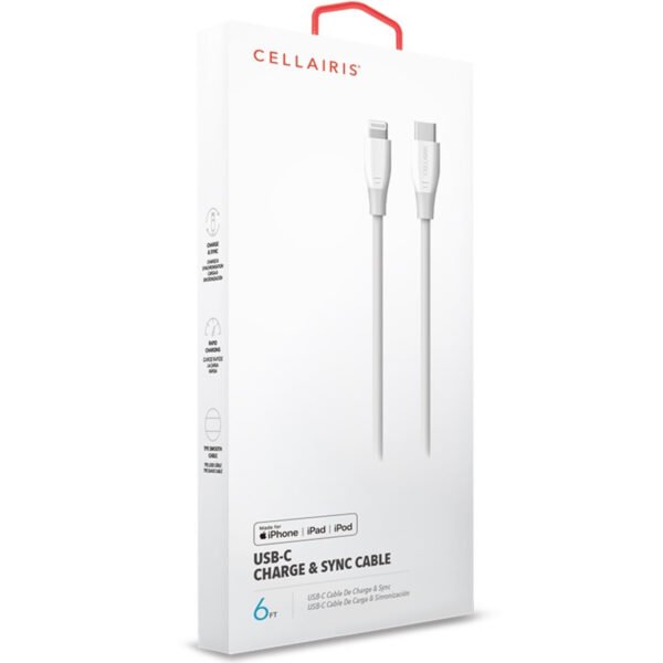 842932162711_4 Cable de Cargador 2MT Lightning A USB-C Blanco - Imagen 4