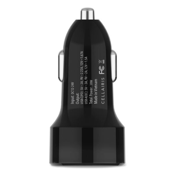 Cargador de Vehículo Cellairis - Doble USB-A + USB-C 38W Color negro - Imagen 2