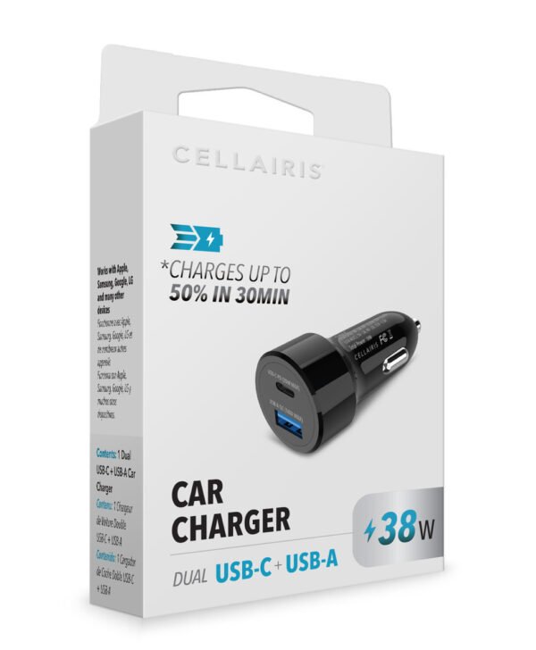 Cargador de Vehículo Cellairis - Doble USB-A + USB-C 38W Color negro - Imagen 4