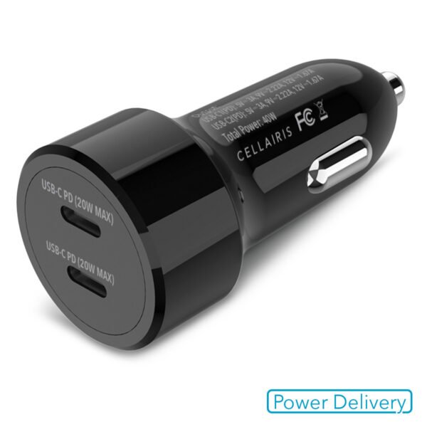 Cargador de Vehículo Cellairis - Doble USB-C + USB-C 40W color Negro - Imagen 3