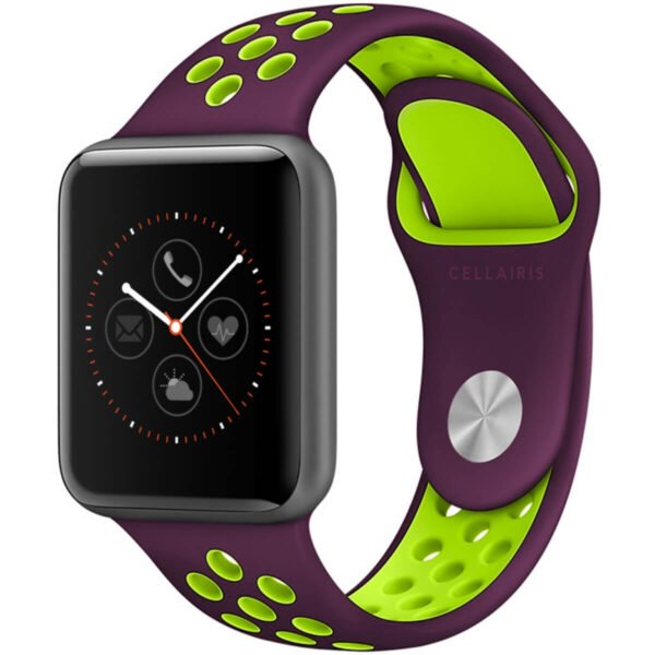 Correa para Apple Watch - Estilo Sport de Silicona en colores "Purple/Bright Green" para 38/40/41mm - Imagen 3