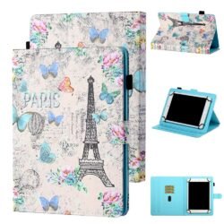 Estuche Universal de Cuerina con Diseño Estampado de la Torre Eiffel y Porta Parjetas para Tablets de 10 Pulgadas