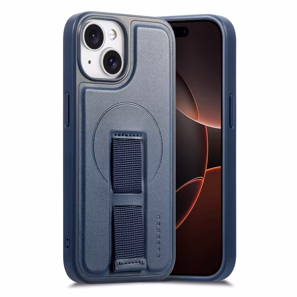 6601164492F-case azul Case Magnético para iPhone 15 con Correa de Mano – Azul - Imagen 1