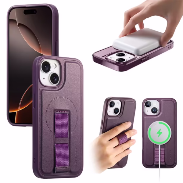 Case Magnética con Correa para iPhone 15 –Antigolpes – Color Morado - Imagen 3