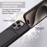 Case de silicona para iPhone 16 Pro Max con Porta Tarjetas y Correa Corta – Color Negro - Imagen 4