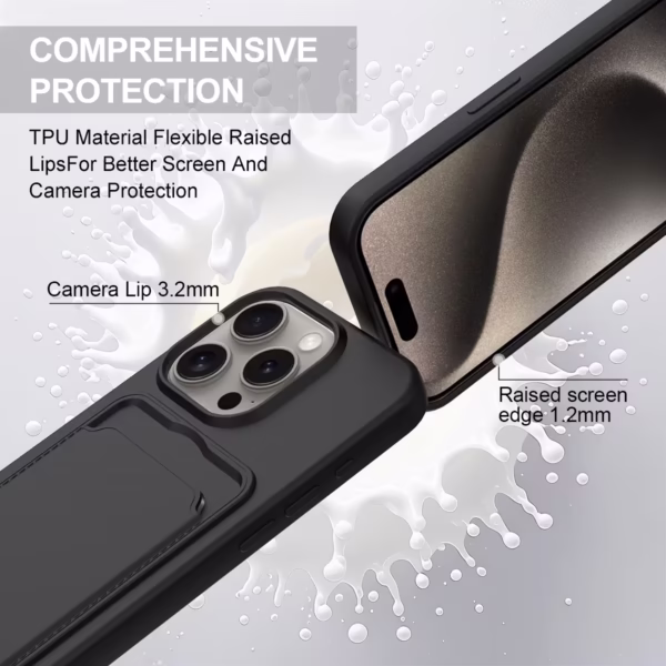 Case de silicona para iPhone 16 Pro Max con Porta Tarjetas y Correa Corta – Color Negro - Imagen 4