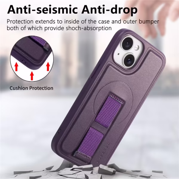 Case Magnética con Correa para iPhone 15 –Antigolpes – Color Morado - Imagen 2