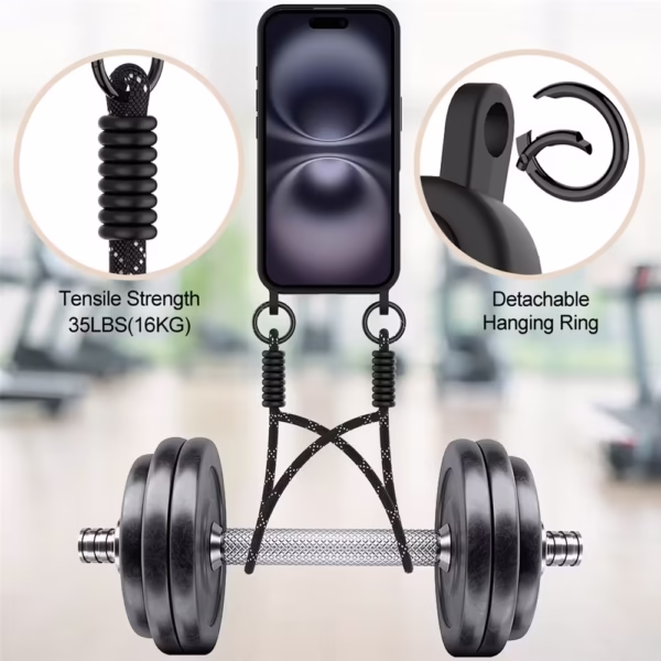 Case de silicona para iPhone 16 con Porta Tarjetas y Correa Corta – Negro - Imagen 4