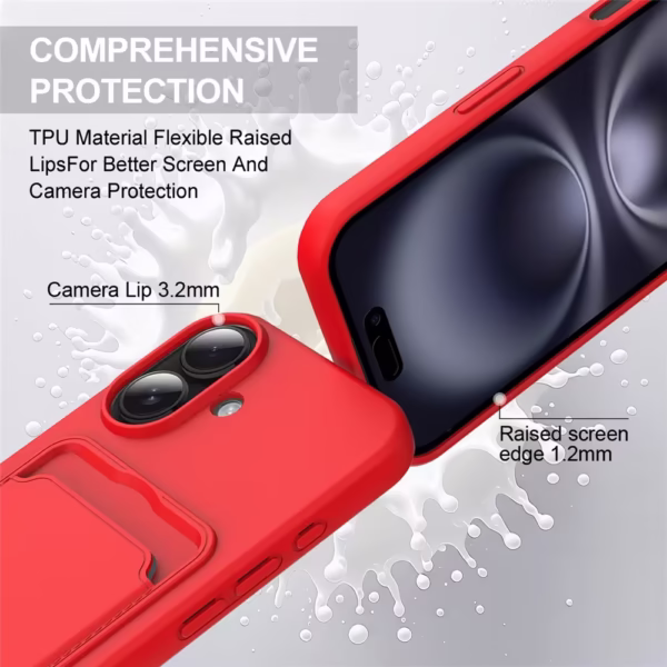 Case de silicona para iPhone 16 con Porta Tarjetas y Correa Corta – Rojo - Imagen 4