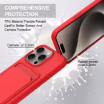Case de silicona para iPhone 16 Pro con Porta Tarjetas y Correa Corta – Rojo - Imagen 2