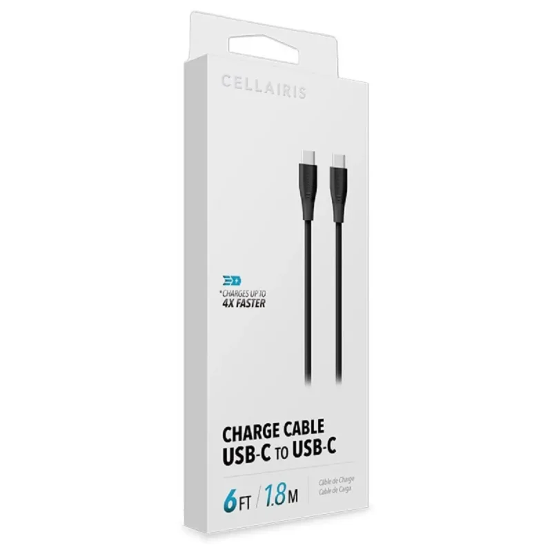 Cable de carga 6FT USB-C a USB-C 60W - Negro