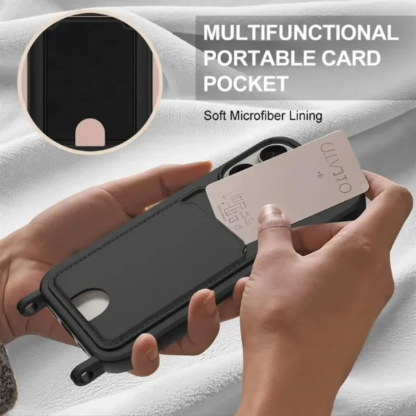 Case Liquid Silicone para iPhone 16 Pro Max con Holder y Correa - Black